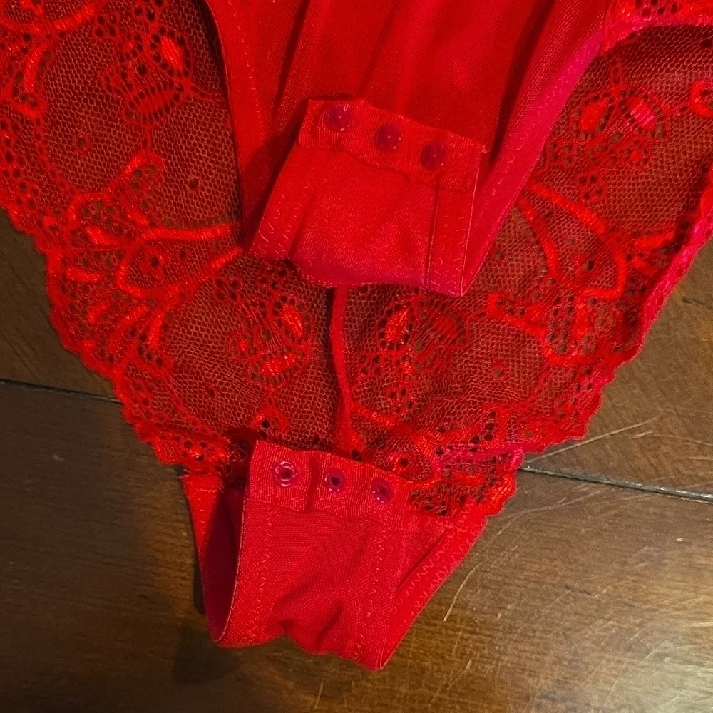 (J31) Rene Rofe Vibrant Red Lace Bodysuit Sz M - Picture 6 of 9
